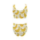 Banana pattern blackground Chest Bowknot High Waisted Bikini Swimsuit