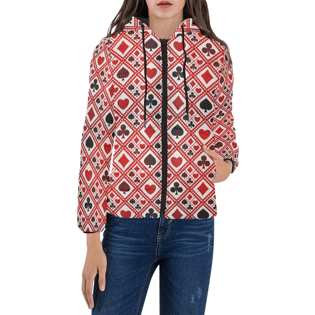 Casino Cards Suits Pattern Print Design 03 Women's Padded Hooded Jacket