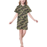 Dark Green camouflage pattern Kids' Boys' Girls' V-Neck Short Pajama Set