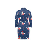 Cute sea lion seal christmas hat candy cane heart Men's Long Sleeve Belted Night Robe