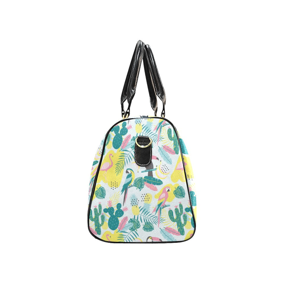 Cute parrot toucan flamingo cactus exotic leaves p Travel Bag