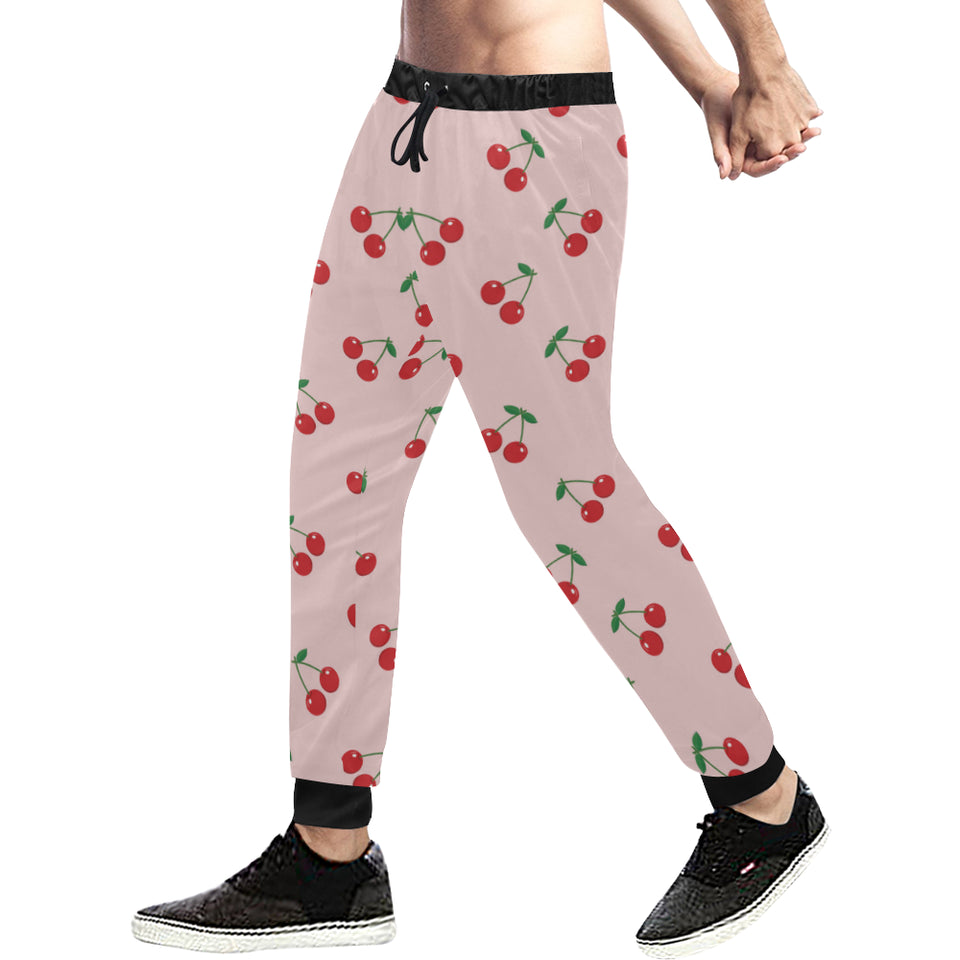cherry pattern pink background Unisex Casual Sweatpants