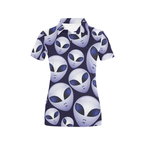 Alien Pattern Print Design 01 Women's All Over Print Polo Shirt