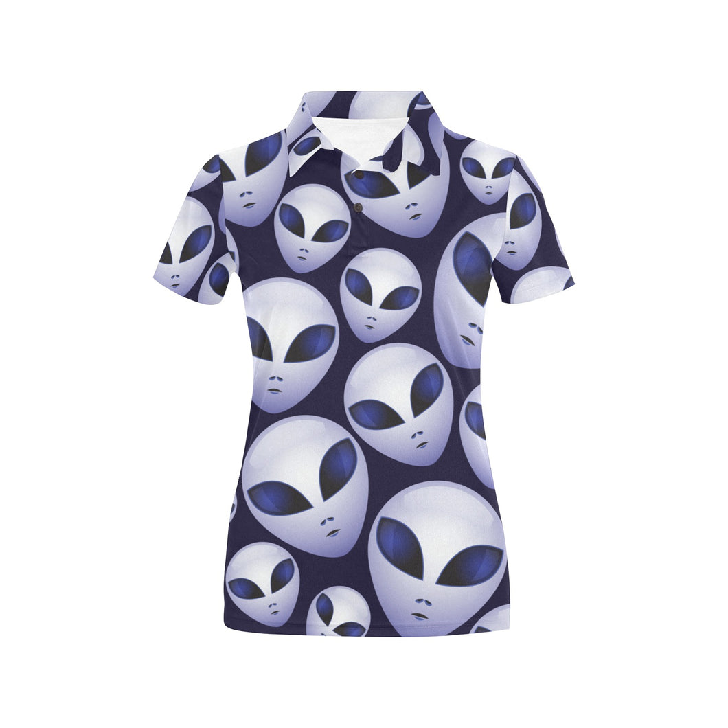 Alien Pattern Print Design 01 Women's All Over Print Polo Shirt