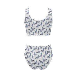 Pigeon Pattern Print Design 03 Chest Bowknot High Waisted Bikini Swimsuit