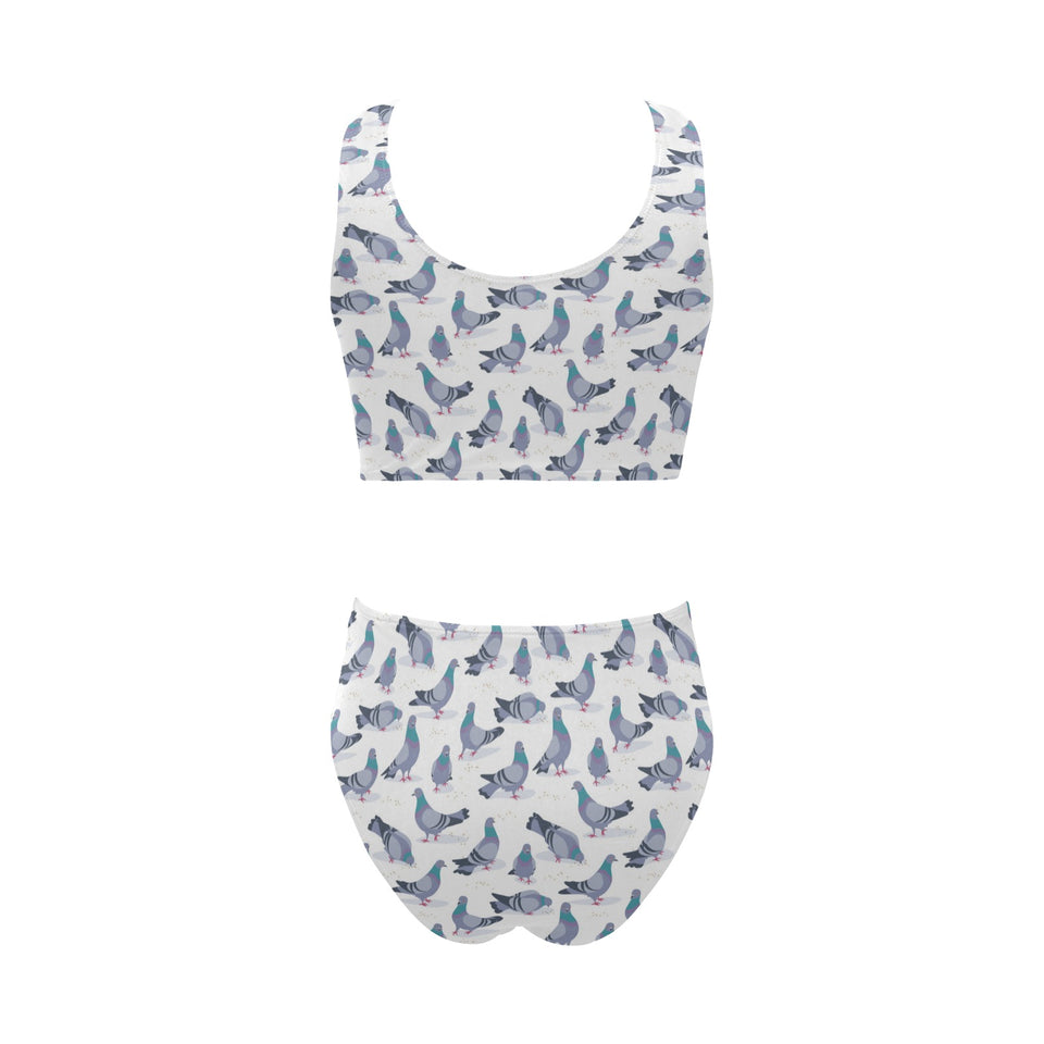 Pigeon Pattern Print Design 03 Chest Bowknot High Waisted Bikini Swimsuit