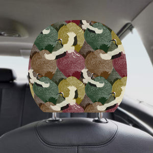 Japanese cranes flying forest dot pattern Car Headrest Cover