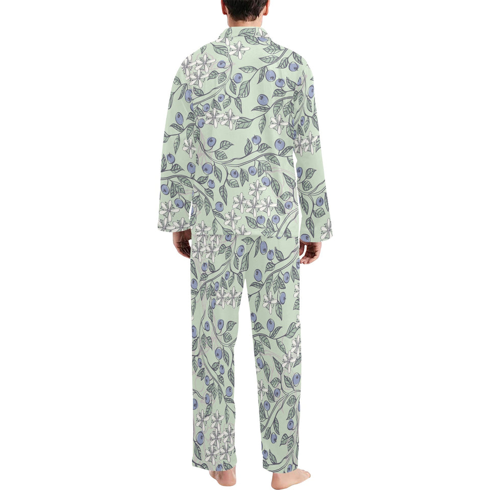 hand drawn blueberry pattern Men's Long Pajama Set