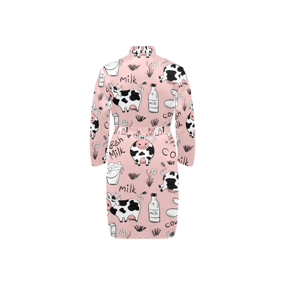 Cows milk product pink background Men's Long Sleeve Belted Night Robe