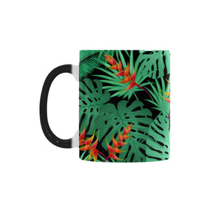 heliconia flower palm monstera leaves black backgr Morphing Mug Heat Changing Mug