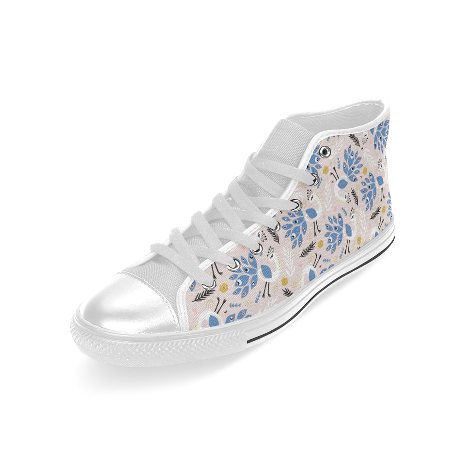 Cute peacock pattern Men's High Top Canvas Shoes White