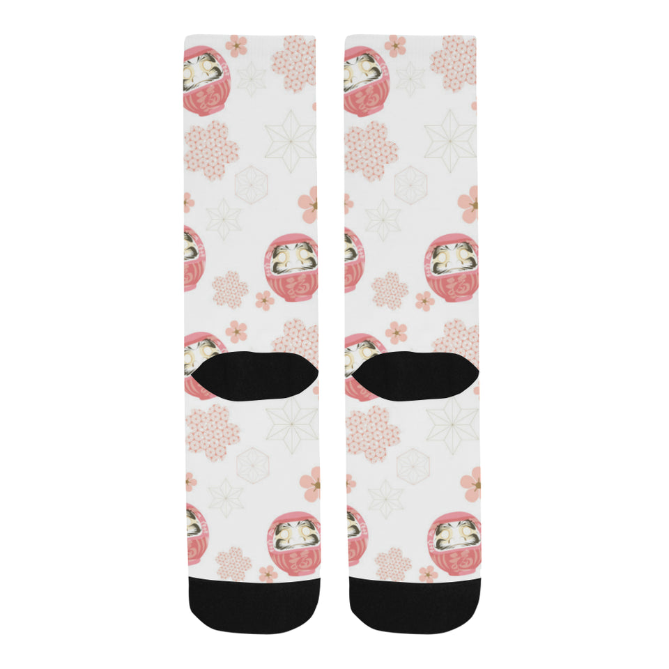 Daruma japanese wooden doll cherry blossom flower Crew Socks