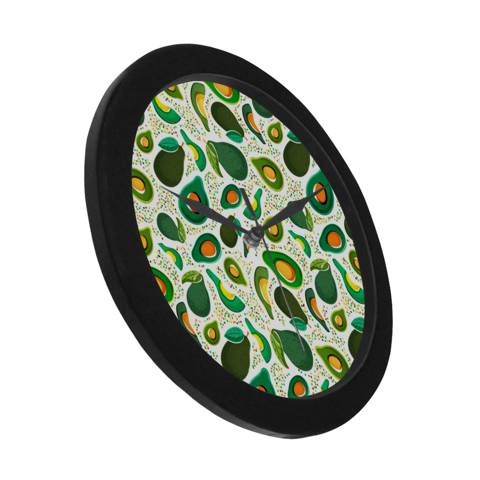 Avocado design pattern Elegant Black Wall Clock
