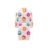 Donut pattern glaze pink background Men's Long Sleeve Belted Night Robe
