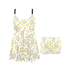 Tennis Pattern Print Design 02 Chest Sexy Pleated Two Piece Swim Dress