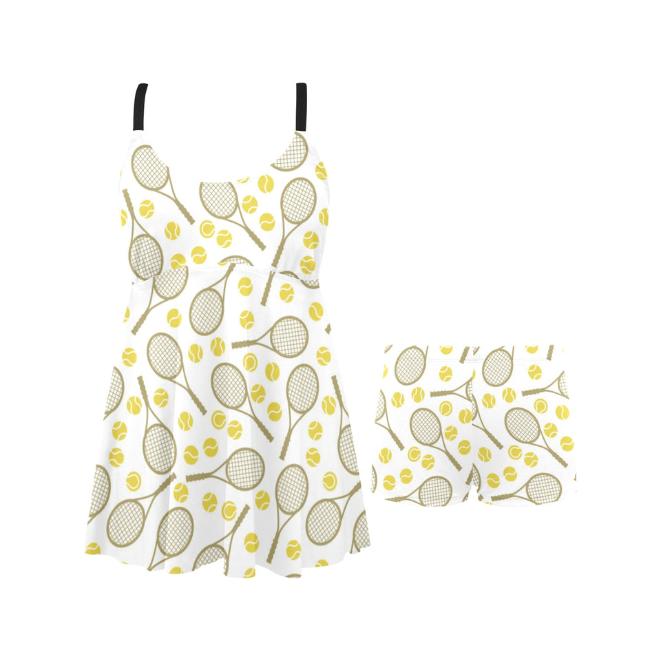 Tennis Pattern Print Design 02 Chest Sexy Pleated Two Piece Swim Dress