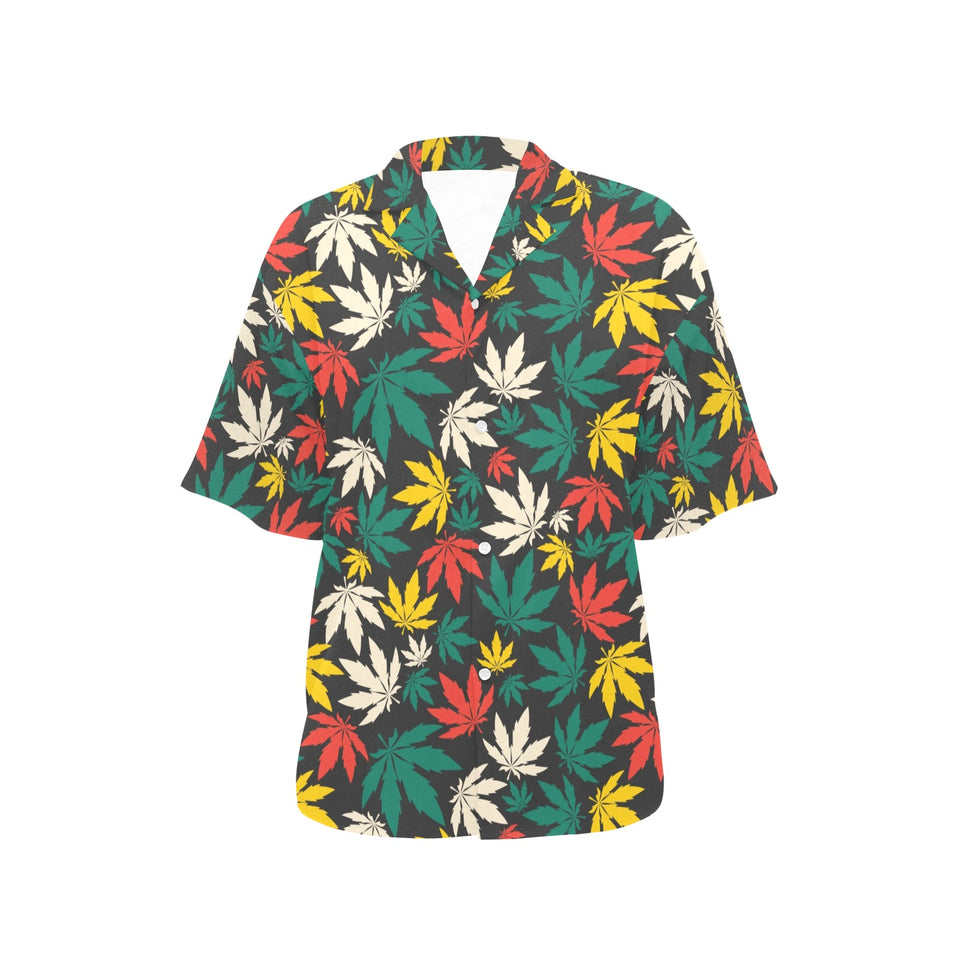 Canabis Marijuana Weed Pattern Print Design 02 Women's All Over Print Hawaiian Shirt