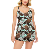 Coconut Pattern Print Design 03 Chest Sexy Pleated Two Piece Swim Dress