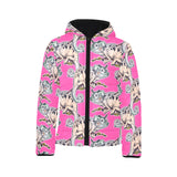 Chameleon lizard pattern pink background Kids' Boys' Girls' Padded Hooded Jacket
