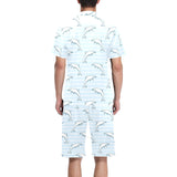 Dolphin blue striped background Men's V-Neck Short Pajama Set