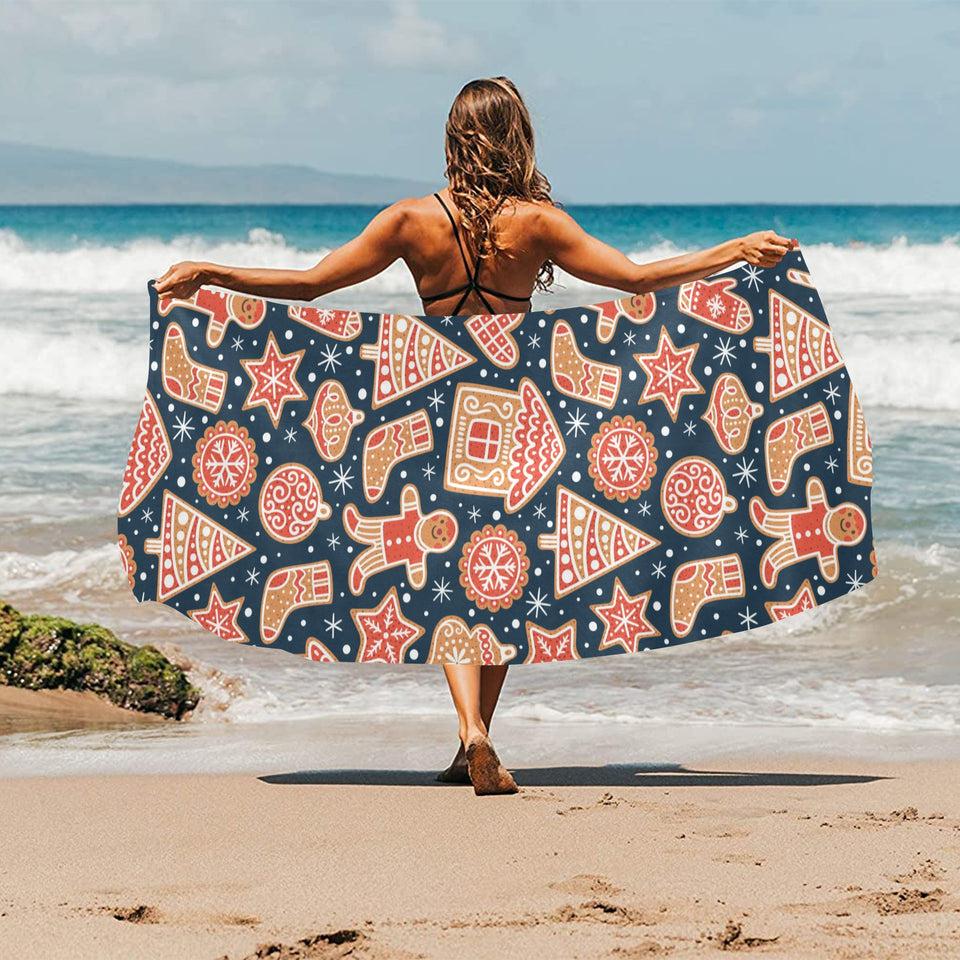 Christmas gingerbread cookie pattern Beach Towel