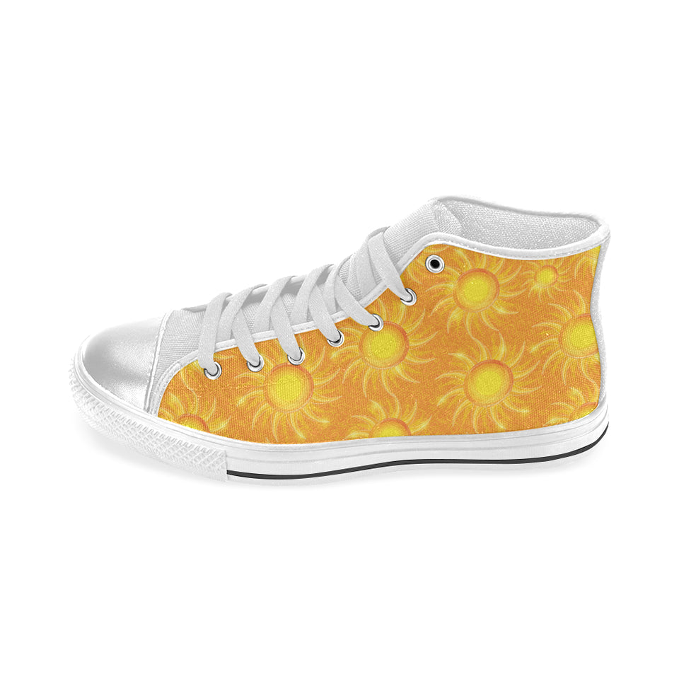 Sun orange background Women's High Top Canvas Shoes White