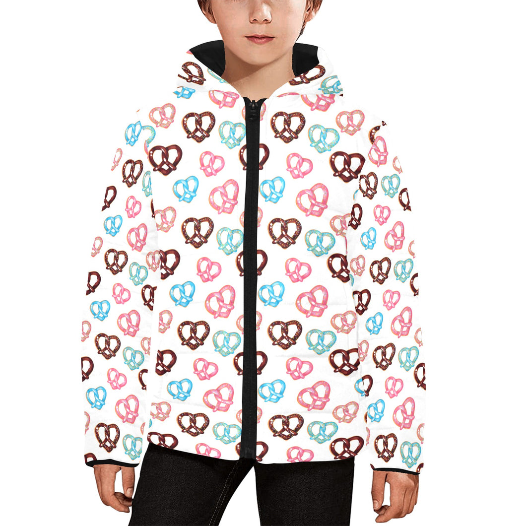 Pretzels Pattern Print Design 04 Kids' Boys' Girls' Padded Hooded Jacket