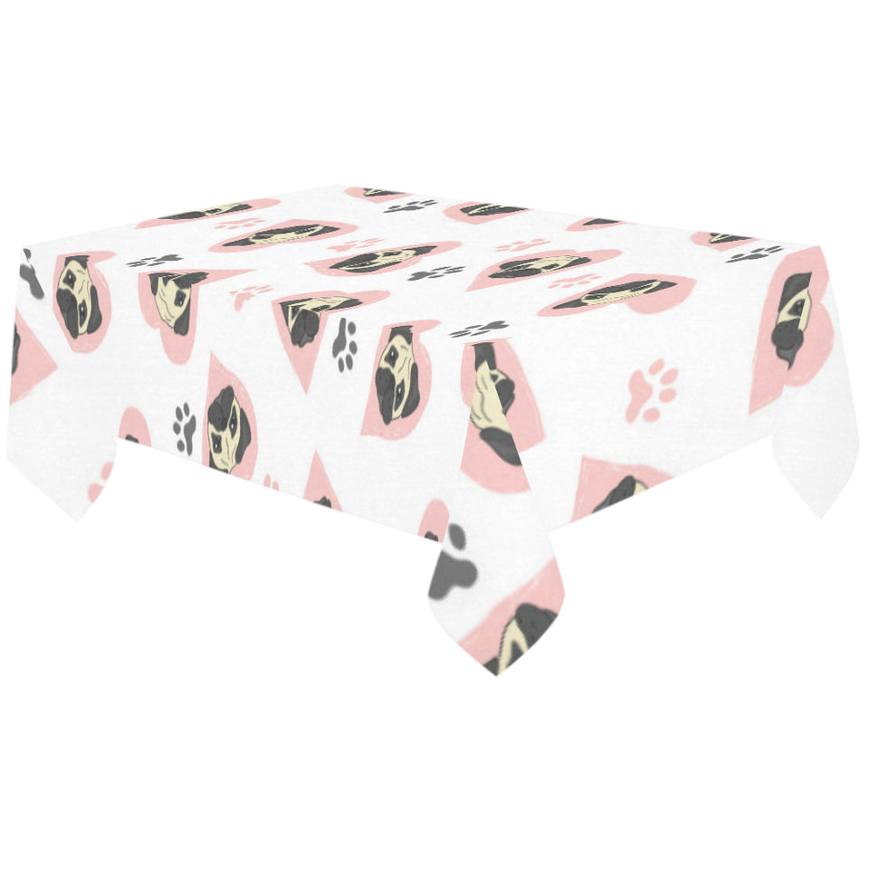 Cute pugs pink heart paw pattern Tablecloth