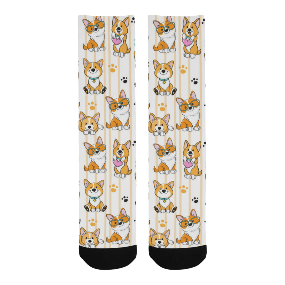 Cute dog corgi striped background pattern Crew Socks