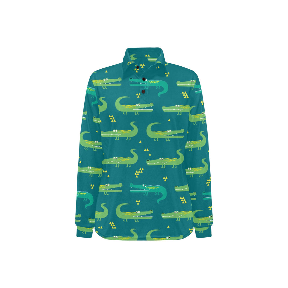Crocodile pattern Women's Long Sleeve Polo Shirt