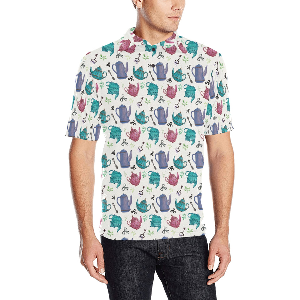 Tea pots Pattern Print Design 05 Men's All Over Print Polo Shirt
