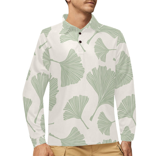 Ginkgo leaves pattern Men's Long Sleeve Polo Shirt