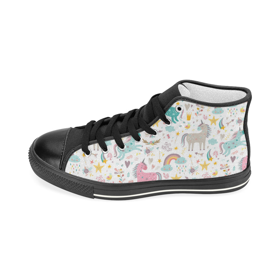 Colorful unicorn pattern Women's High Top Canvas Shoes Black