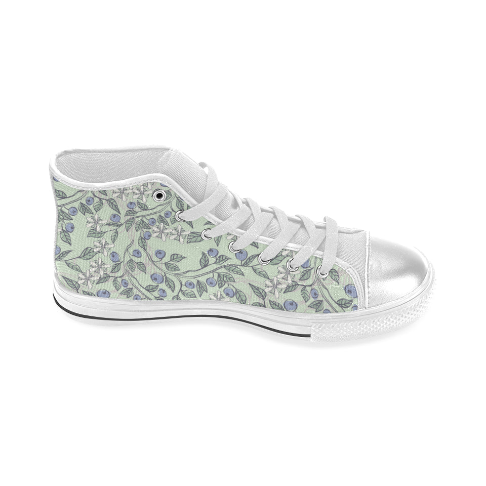 hand drawn blueberry pattern Women's High Top Canvas Shoes White