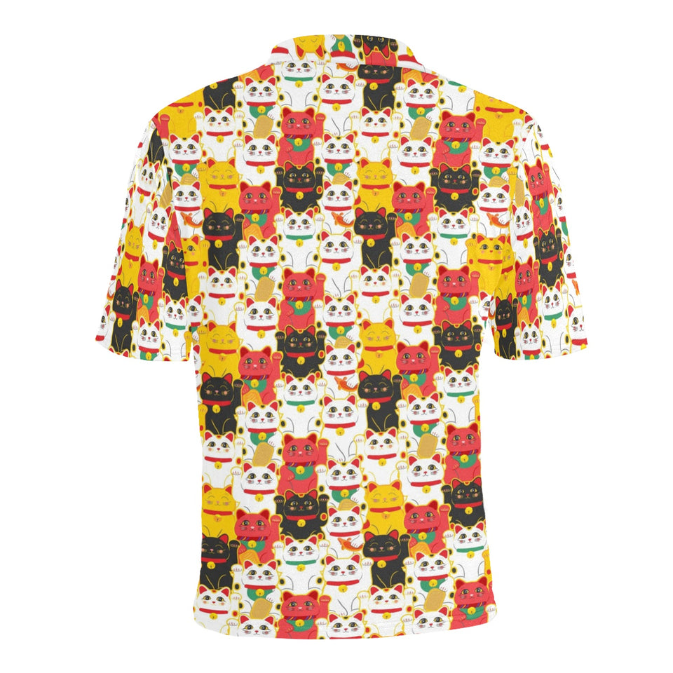 Colorful Maneki neko cat pattern Men's All Over Print Polo Shirt