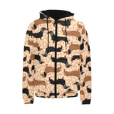 Dachshund floral background Men's Padded Hooded Jacket