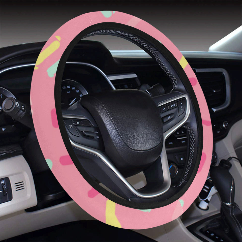Pink donut glaze candy pattern Car Steering Wheel Cover