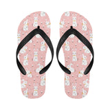 Cute white rabbit flower pink background Unisex Flip Flops