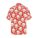 Cute Maneki neko cat red background Men's All Over Print Hawaiian Shirt