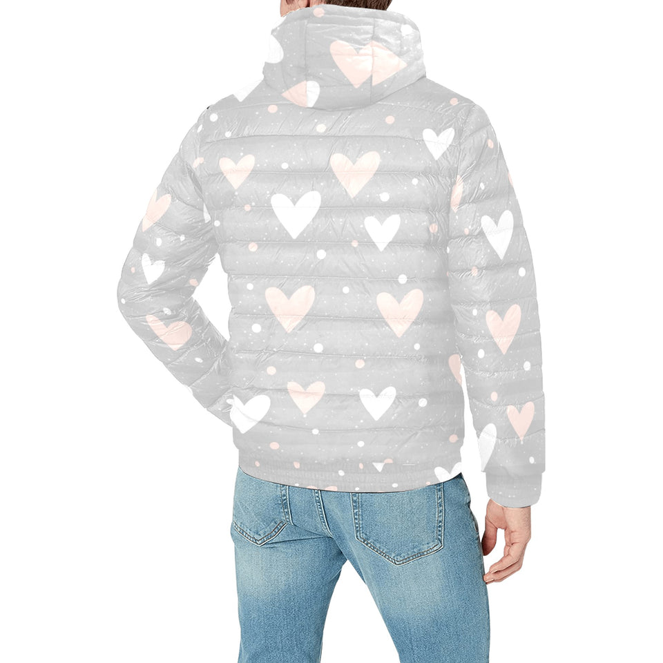 Heart pattern gray background Men's Padded Hooded Jacket