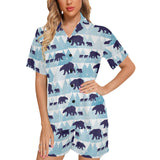 polar bear winter snow pattern Women's V-Neck Short Pajama Set