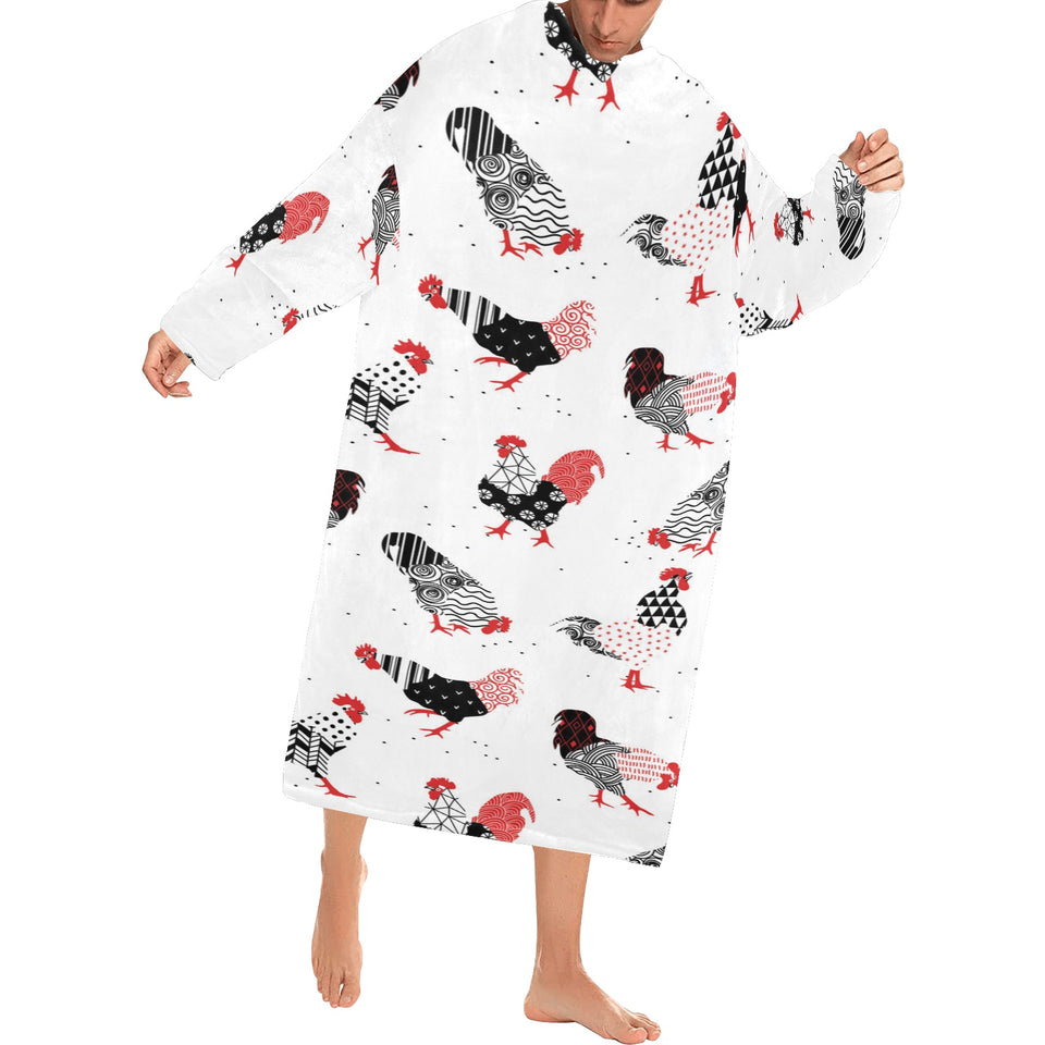 Cool rooster chicken cock floral ornament backgrou Blanket Robe with Sleeves