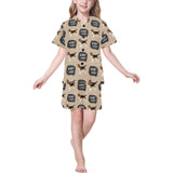 Beagle pattern Kids' Boys' Girls' V-Neck Short Pajama Set