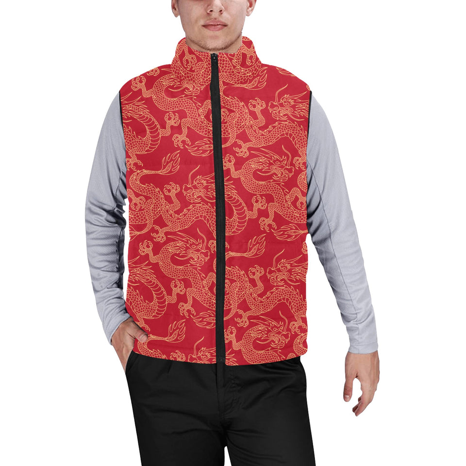 Gold dragons red background Men's Padded Vest