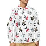French bulldog cup paw pattern Men's Long Sleeve Polo Shirt