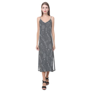 Beer hand drawn pattern V-Neck Open Fork Long Dress