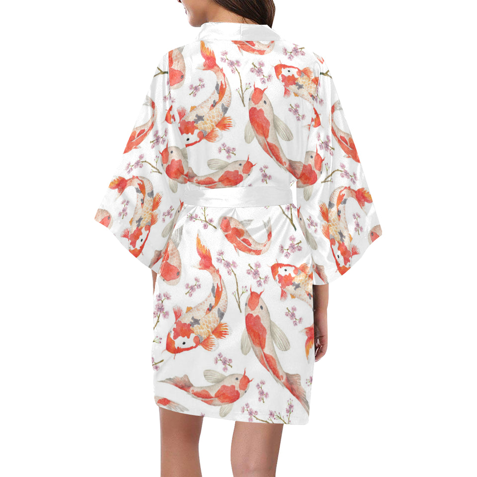 Watercolor fancy carp pattern Women's Short Kimono Robe