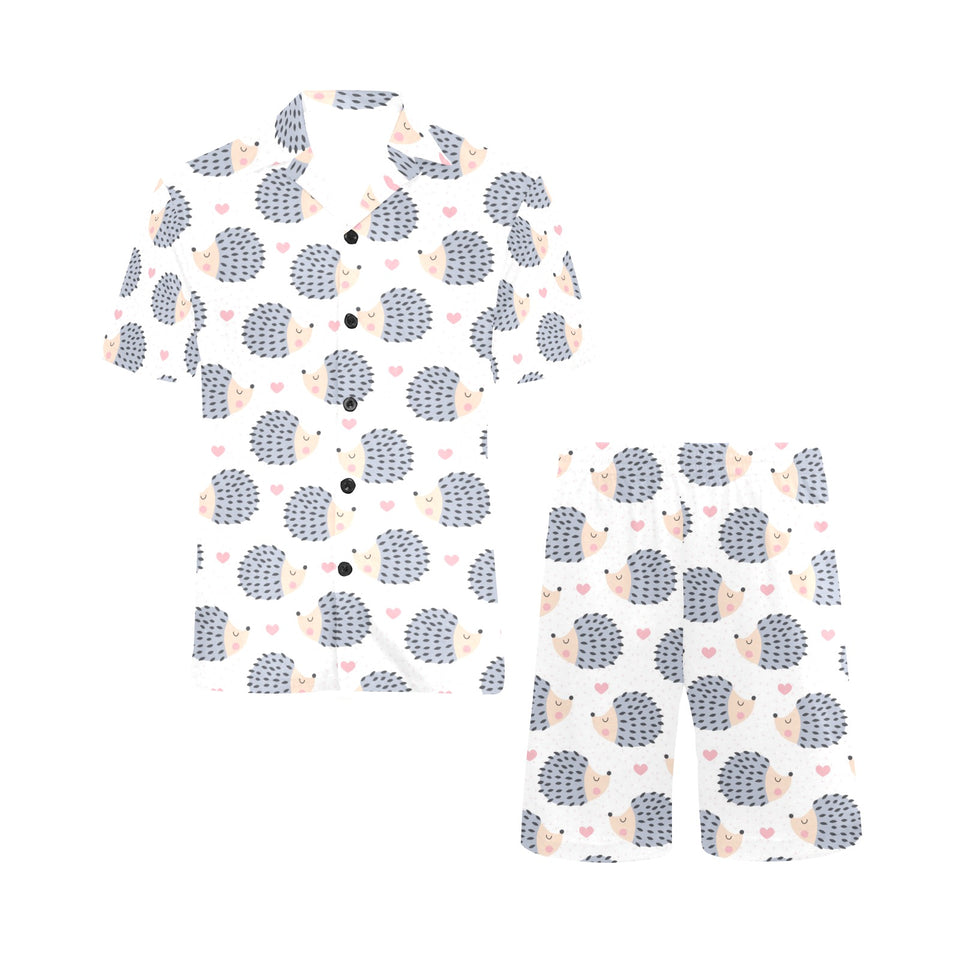 Hedgehog Pattern Print Design 04 Men's V-Neck Short Pajama Set