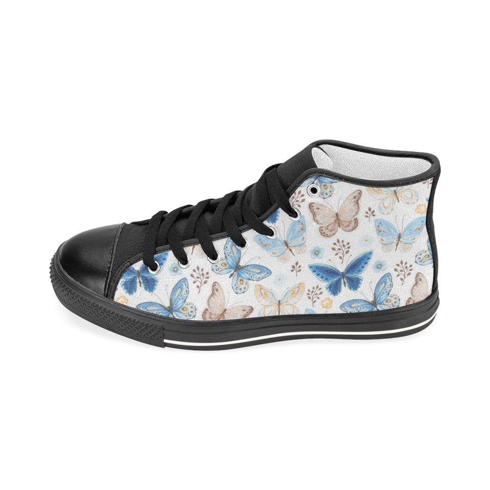 blue butterfly pattern Women's High Top Canvas Canvas Shoes Black
