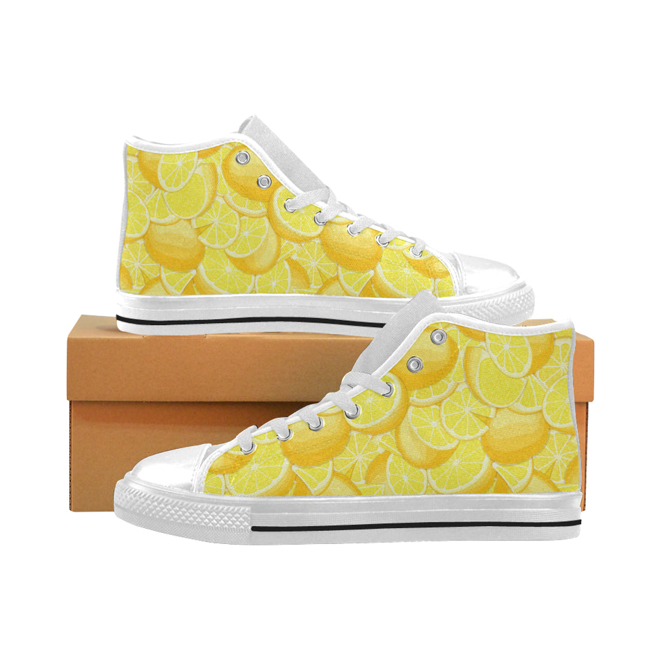 lemon pattern Men's High Top Canvas Shoes White